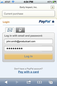 Mobile Commerce PayPal Login